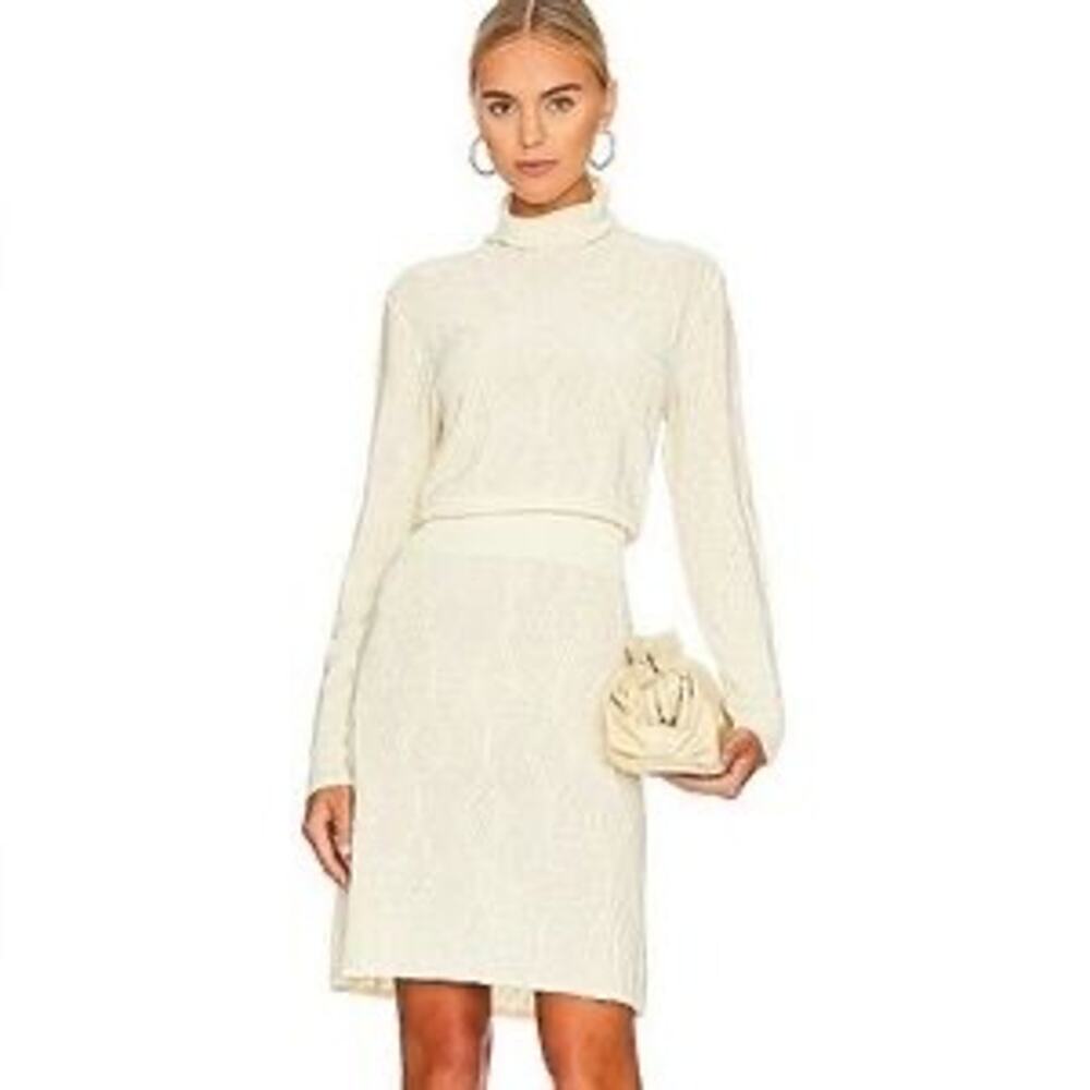 Callahan Ivory Diamond Textured Turtleneck Midi Dress Quiet Luxury minimalism